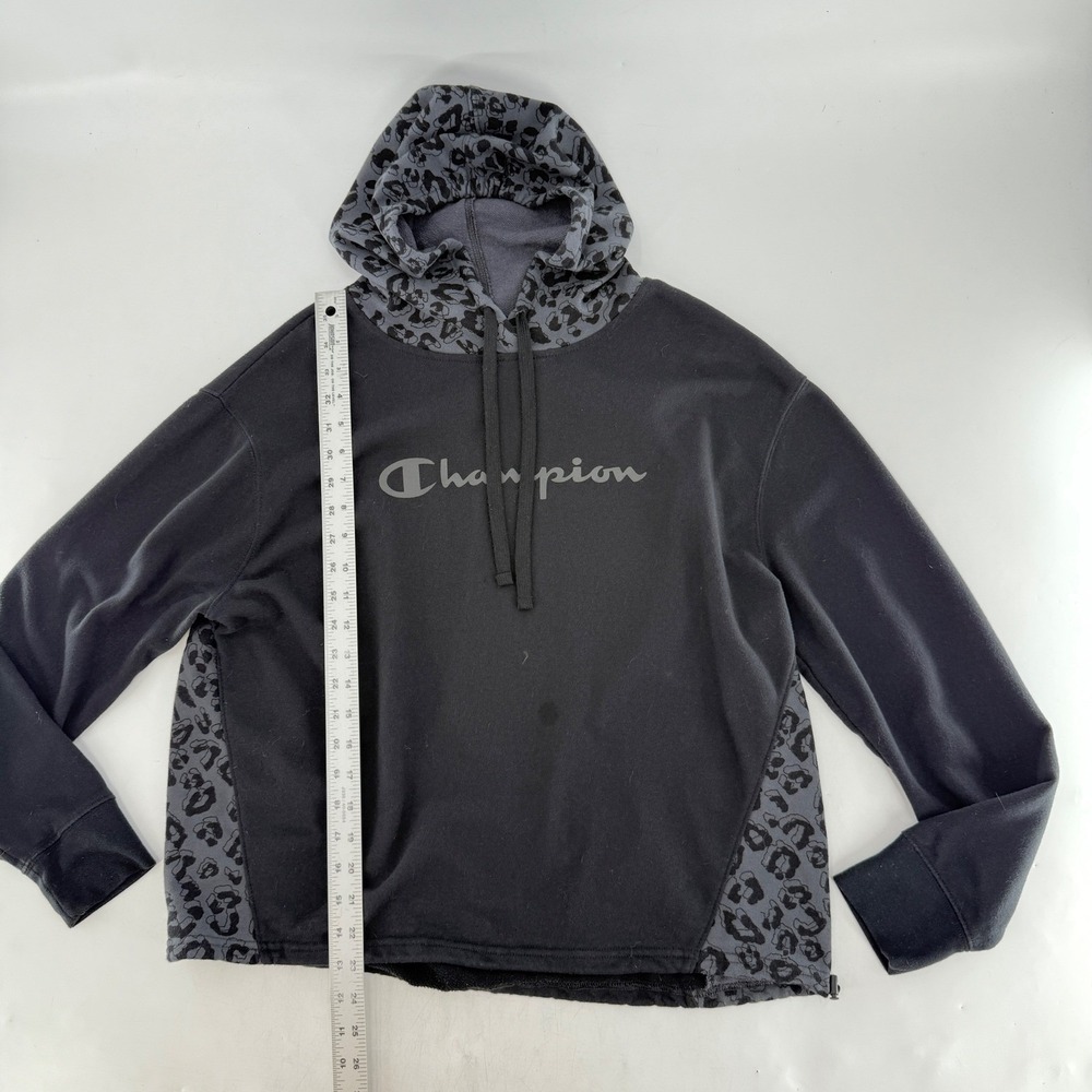 Champion‎ Women's Black Leopard Print Trim Hoodie Size L - Picture 8 of 9